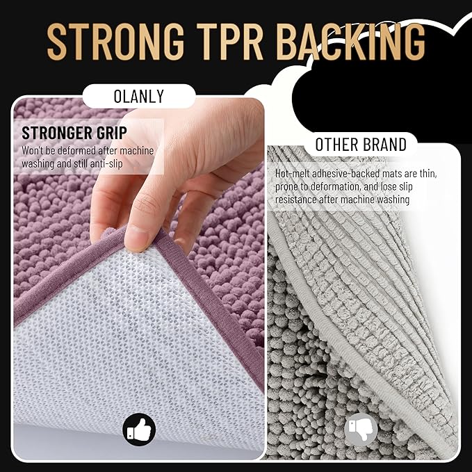OLANLY Thick Bathroom Rugs 30x20, Chenille Striped Bath Rugs, Deep Plum | Rubber Backing, Machine Wash, Extra Soft Absorbent Bath Mats for Bathroom Floor, Tub and Shower, Home Decor Accessories