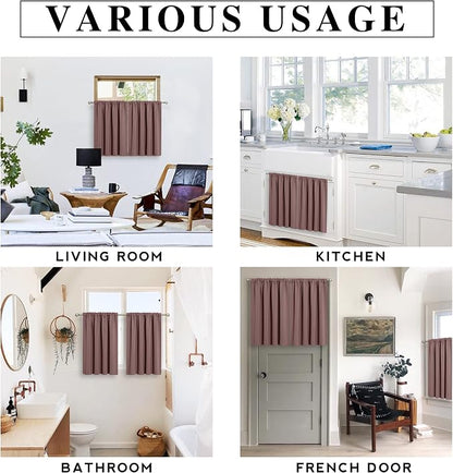 RYB HOME Small Curtains Blackout - Privacy Energy Efficiency Mini Curtains for Kids Bedroom RV Camper Windows Trailer Bathroom Kitchen Cabinet Door Window, W 29 x L 36, Wild Rose, 2 Panels