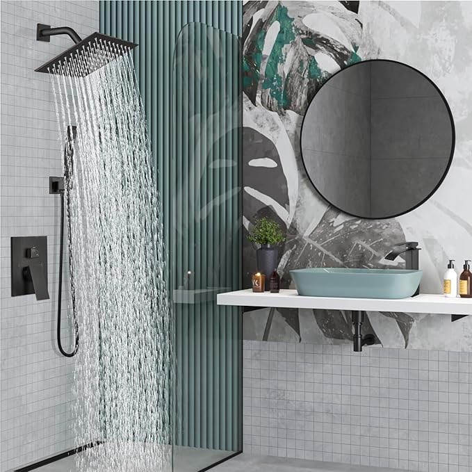 Midanya Shower Faucet Set,Wall Mount Shower System with Square Rain Shower Head and Hand Sprayer, Rough-in Valve Body and Trim Kit Included,8 Inch,Oil Rubbed Bronze