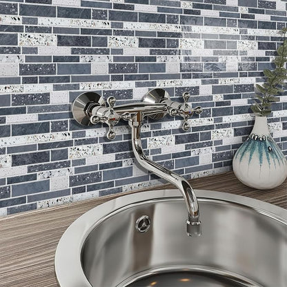 Alwayspon 10 Sheets 12" x12inch Grey Marble Terrazzo Effect Vinyl Tiles, Backsplash, Self-Adhesive Peel and Stick Wall Tile Stickers, Stick on Subway Tiles for Kitchen Bathroom Wall Decor