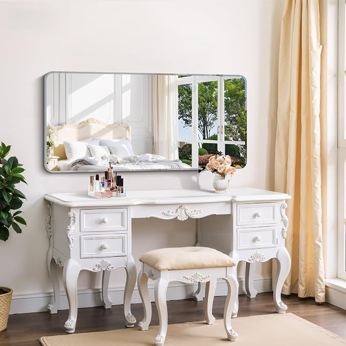CILIBER Beveled Mirror, 24x48 Rectangle Bathroom Mirror Rounded Corner, 3mm Tempered Glass Frameless Vanity Mirror with Beveled Edge for Over Sink, Bedroom, Entryway, Vertical or Horizontal