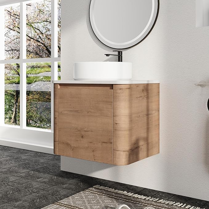 Malwee 24" Floating Bathroom Vanity with Sink, 24 Inch Wall Mounted Bathroom Cabinet Combo, Modern Single Sink Bath Storage Vanity Set, with 1 Soft Close Door and Ceramic Vessel Basin Top(24-400
