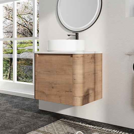 Malwee 24" Floating Bathroom Vanity with Sink, 24 Inch Wall Mounted Bathroom Cabinet Combo, Modern Single Sink Bath Storage Vanity Set, with 1 Soft Close Door and Ceramic Vessel Basin Top(24-400