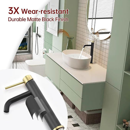 SUMERAIN Bathroom Vessel Sink Faucet Black and Gold, 304 Stainless Steel | Tall, Single Handle, Single Hole, Lead-Free, Water-Saving, with Faucet Supply Lines, Easy DIY Install