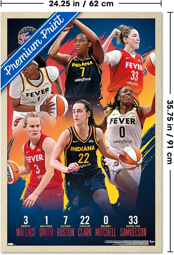 Trends International WNBA Indiana Fever -Team 24 Wall Poster, 34L x 22.4W, Blonde Framed Version