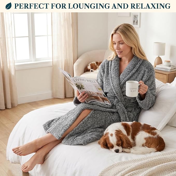 PAVILIA Premium Womens Plush Soft Robe Fluffy, Warm, Fleece Sherpa Shaggy Bathrobe