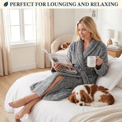 PAVILIA Premium Womens Plush Soft Robe Fluffy, Warm, Fleece Sherpa Shaggy Bathrobe