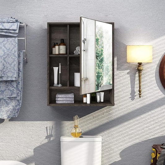ChooChoo Bathroom Wall Mirror Cabinet, Medicine Cabinet with Single Door and Adjustable Shelf, Over The Toilet Space Saver Storage Cabinet, Grey