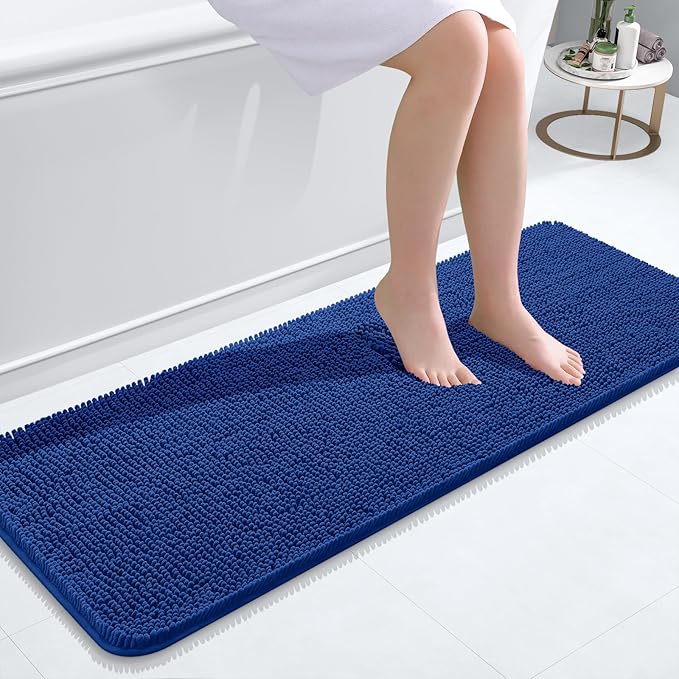OLANLY Bathroom Runner Rugs 47x17, Extra Soft Absorbent Chenille Bath Rugs | Royal Blue, Quick-Drying Rubber Backing, Washable Long Bath Mat for Bathroom Floor, Tub and Shower, Home Decor Accessories