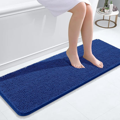 OLANLY Bathroom Runner Rugs 47x17, Extra Soft Absorbent Chenille Bath Rugs | Royal Blue, Quick-Drying Rubber Backing, Washable Long Bath Mat for Bathroom Floor, Tub and Shower, Home Decor Accessories