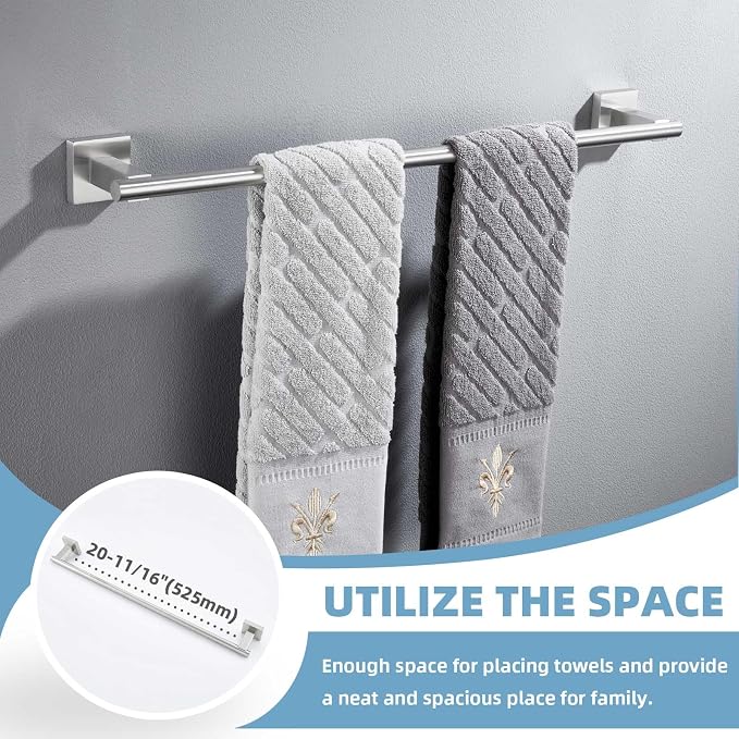 Suyar Bathroom Hardware Set Brushed Nickel, Bathroom Accessories 4 Pieces | Include Robe Hook, Toilet Paper Holder, Hand Towel Holder, Towel Bar, SUS304 Stainless Steel, Wall Mounted