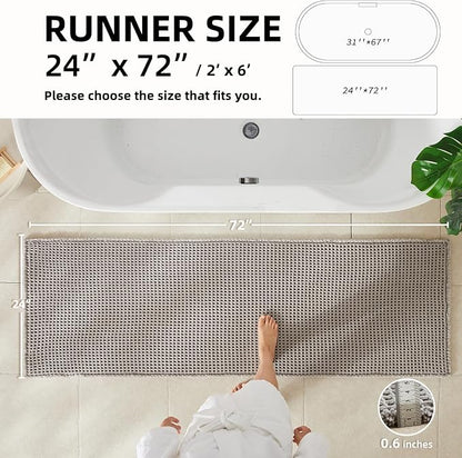 TYUU Waffle Runner Rug Bathroom, Long Boho Bath Mat, 72x24 Light Grey | Super Absorbent Quick Dry Bath Rug, Non-Slip Backing, Soft Waffle Washable Farmhouse Bathroom Mats, Tub, Shower & Home Decor