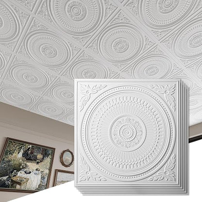 Art3d 12-Pack 2 x 2 ft Drop Ceiling Tiles for Interior Decor, White | PVC, Waterproof, Lightweight, Shatterproof, Anti-Fade, Compatible with Grid System, Ideal for Kitchen, Bathroom, Basement