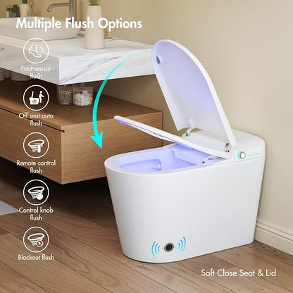 One Piece Smart Bidet Toilet, Auto Lid, Wash & Dry, White | Foot Sensor Flush, Heated Seat, Instant Warm Water, Adjustable Wash Settings, Self Cleaning Wand, Auto Flush, Pre Wet