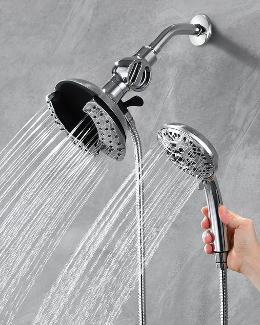 2 in 1 Shower Head with Handheld Combo High Pressure Chrome 2.5 GPM | 7.2" Rain Showerhead and 10 Spray Hand Held Shower, Adjustable Shower Angle, 59-inch Rotatable Stainless Steel Hose