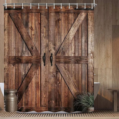 Rustic Barn Door Shower Curtain for Bathroom, Retro Countryside Wood Board Bathroom Decor Curtain Sets,Art Vintage Famhouse Western Bath Curtains RV Shower Curtains with Hooks 60X70IN