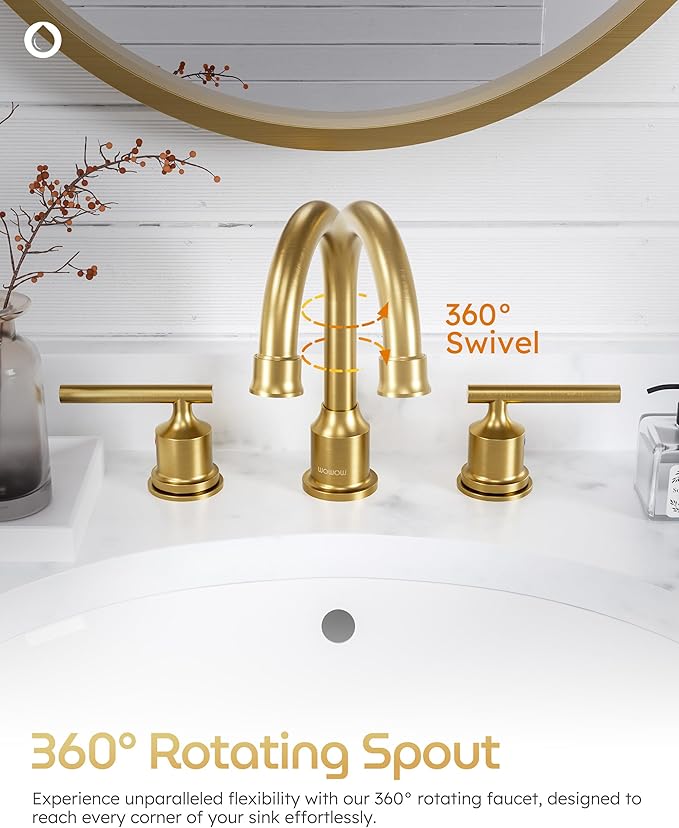 WOWOW Gold Bathroom Faucet 3 Hole Bathroom Sink Faucet Widespread Vanity Faucet 2 Handle Brass Basin Faucet with Pop Up Drain 8 Inch Mixer Tap Antique