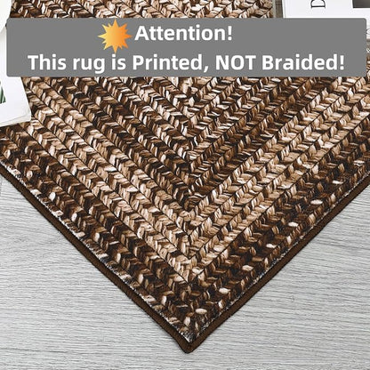 Printed Living Room Rug 3x5 Washable Rug for Bedroom Modern Farmhouse Braid Look Non Slip Small Area Rug Soft Low Pile Stain Resistant Carpet for Office Nursery Dining Room 3'x5'