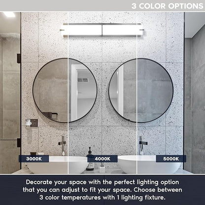 LUXRITE 24 Inch LED Vanity Lights Brushed Nickel Bathroom Light Fixtures 3CCT Selectable 3000K 4000K 5000K Modern Vanity Light Bar Over Mirror 25W 1750 Lumens Dimmable Damp Rated ETL Listed