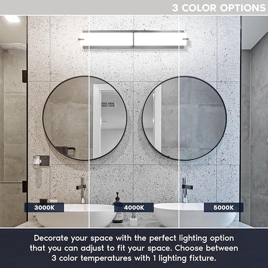 LUXRITE 24 Inch LED Vanity Lights Brushed Nickel Bathroom Light Fixtures 3CCT Selectable 3000K 4000K 5000K Modern Vanity Light Bar Over Mirror 25W 1750 Lumens Dimmable Damp Rated ETL Listed