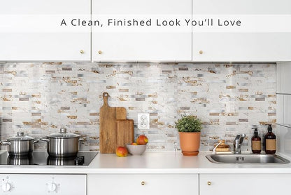 StyloVue 20 Sheets Peel and Stick Backsplash for Kitchen, 2026 Upgraded Ivory Calacatta Marble Look with Silver Metal Accents, Glossy Finish, Stick on Tile for Kitchen Backsplash, RV, Fireplace