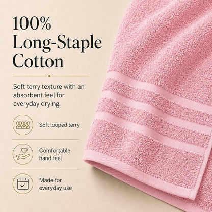 Velqora Bath Towels, 2 Pack, 30x60 in, 100% Cotton, Soft & Absorbent, Pink | Balanced Weight | Everyday Comfort | Easy Care