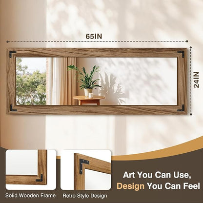 FICTOR Full Length Mirror, 24" x 65" Wooden Floor Mirror for Wall | Solid Wood Frame, Rustic Farmhouse Style, Shatterproof Glass, for Bedroom, Living Room, Entryway Decor, Leaning/Hanging