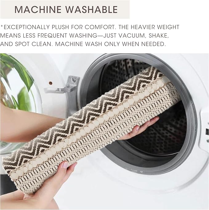 INK+IVY Asher Non-Slip Bath Rug Absorbent Quick Dry, 22 x 58, Black | Soft Pile, Machine Washable, Striped Pattern, Boho, OEKO-TEX Certified, Hand-Woven Texture, for Bathroom, Shower Room