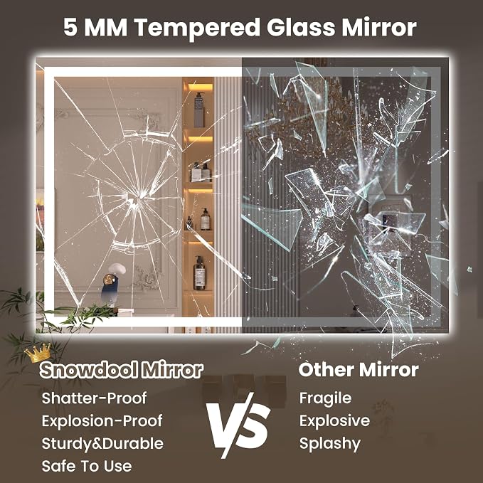 Snowdool 48 x 30 in LED Bathroom Mirror, Front and Backlit, Anti-Fog | Front and Backlit, 3 Color Temperatures, Anti-Fog, Tempered Glass