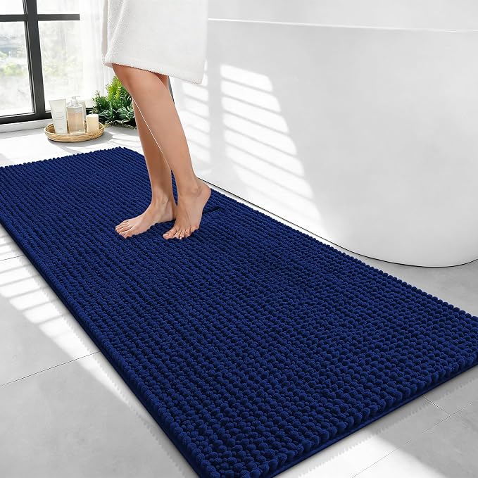 OLANLY Thick Chenille Bathroom Runner Rugs 44x24, Absorbent Bath Mat, Navy | Soft Bath Rugs, Rubber Backing, Machine Wash Dry, Bath Mats for Bathroom, Tub and Shower, Home Decor Accessories