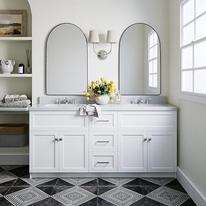 ARIEL Hamlet 72-inch Bathroom Vanity with Sink,Solid Wood, 1.5-inch Pure White Quartz Countertop & Backsplash, Double Oval Porcelain Sink, 4 Soft Closing Doors, 3 Dovetail Drawers, White