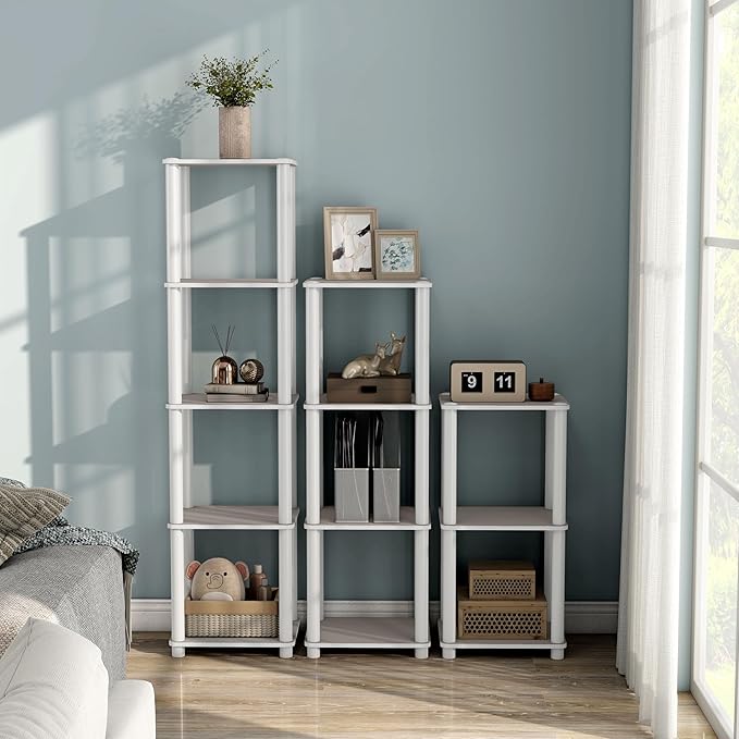 Homes: Inside + Out Apexa Modern 3-Tier Narrow Shelving Units, Collectibles Display Shelves, Easy Assembly Standing Shelf, Home Storage Organizer for Living Room, Bedroom, Office, Taupe Grey