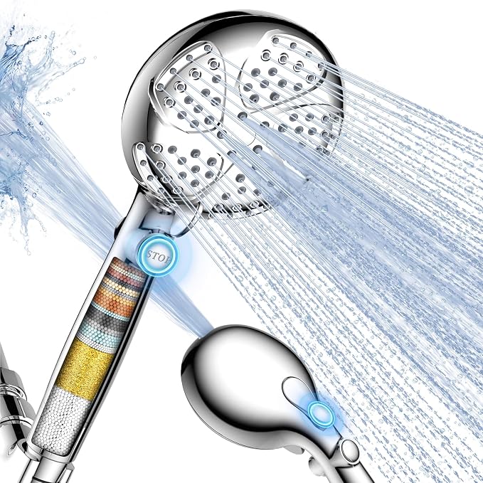 Filtered Shower Head with Handheld, High Pressure Shower Heads with Filters | 7 Mode, ON/OFF Switch for Pet Bath, Detachable ShowerHead for Hard Water, Remove Chlorine, Built-in Power Wash to Clean Tub