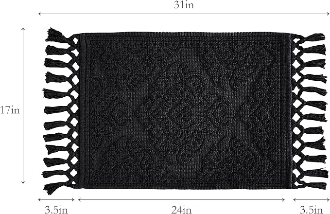 Jean Pierre - Ricardo Bath Mat, Woven Fringe Bathroom Rugs, 100% Cotton, Premium Bathroom Decor - Measures 17" x 31" - Black