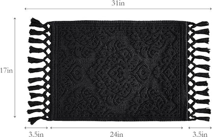 Jean Pierre - Ricardo Bath Mat, Woven Fringe Bathroom Rugs, 100% Cotton, Premium Bathroom Decor - Measures 17" x 31" - Black