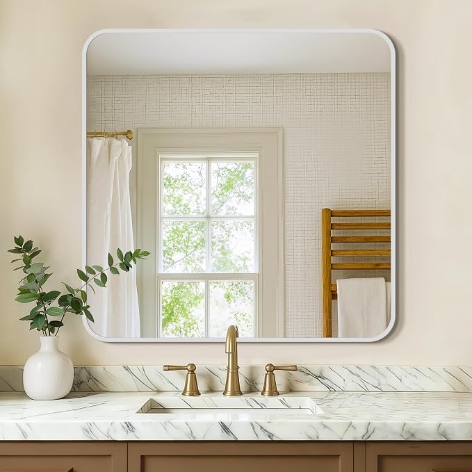 Vanity Bathroom Mirror, 30”x30” Silver Bathroom Mirror for Over Sink | HD Tempered Glass, Anti-Rust Frame, Wall Mirrors for Bathroom Sink, Living Room, Entryway, Bedroom