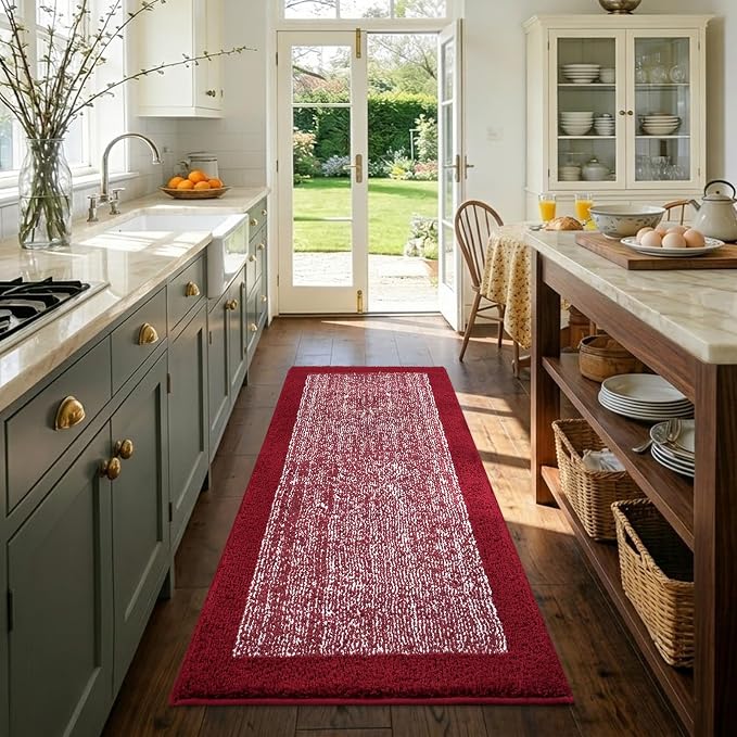 48x24 Long Bathroom Rugs Washable Non Slip, Red Bath Mat for Bathroom Floor Tub, Soft Absorbent Quick Dry Mats for Shower, Bathtub,Home Decor