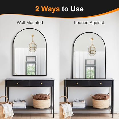 Arched Bathroom Mirror, 28"x40", Black | Wall Mounted, Vanity Mirror, For Bedroom, Living Room and Entryway