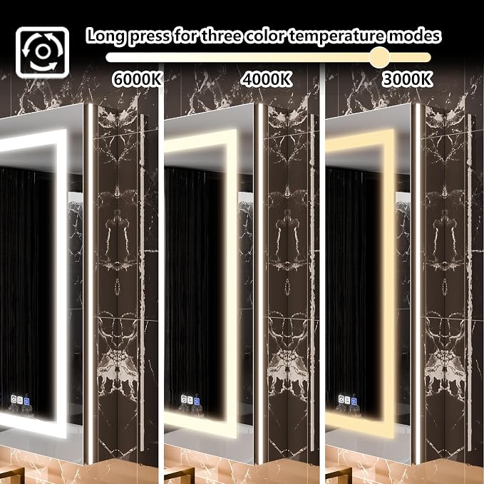 36"x36" Smart LED Medicine Cabinet with Mirror - Double Door Bathroom Storage, Anti-Fog, 3-Color Stepless Dimming, 5X Magnifier, Night Light, Soft-Close Hinges