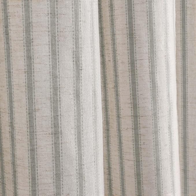Farmhouse Striped Shower Curtain Sage Green Vintage Linen Curtain 72W X 72L | Striped Shower Curtains with Linen Texture for Bathroom Decor