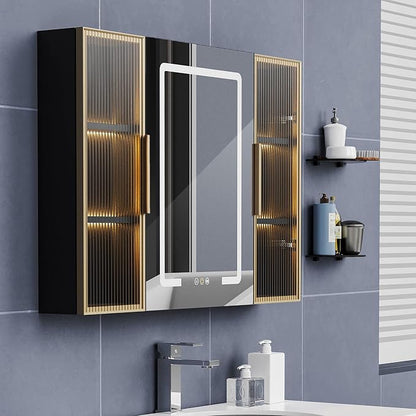 Upgrade Medicine Cabinets for Bathroom with Mirror and Storage Cabinets, 39.37”W x 27.56”H Surface Wall Mounted LED Medicine Cabinet with Lights, Defogger, Dimmer, Memory Fuction