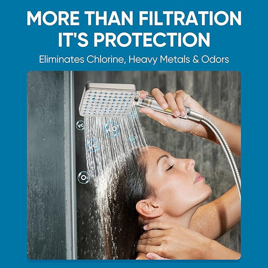 Cobbe Filtered Shower Head with Handheld, High Pressure 6 Spray Mode Showerhead with Filters, Water Softener Filters Beads for Hard Water - Remove Chlorine - Reduces Dry Itchy Skin, Brushed Nickel