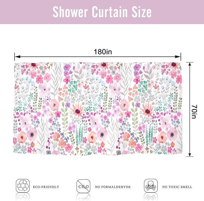 Extra Wide Clawfoot Tub Purple Floral Wrap All Bathroom Shower Curtain Set | 180"W x 70"H Cute Around; waterproof HD print, quick-dry fabric with 12 hooks for easy hanging.