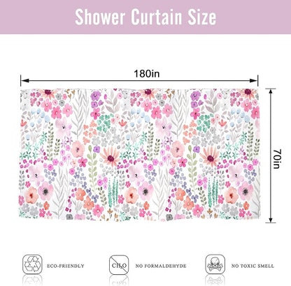 Extra Wide Clawfoot Tub Purple Floral Wrap All Bathroom Shower Curtain Set | 180"W x 70"H Cute Around; waterproof HD print, quick-dry fabric with 12 hooks for easy hanging.