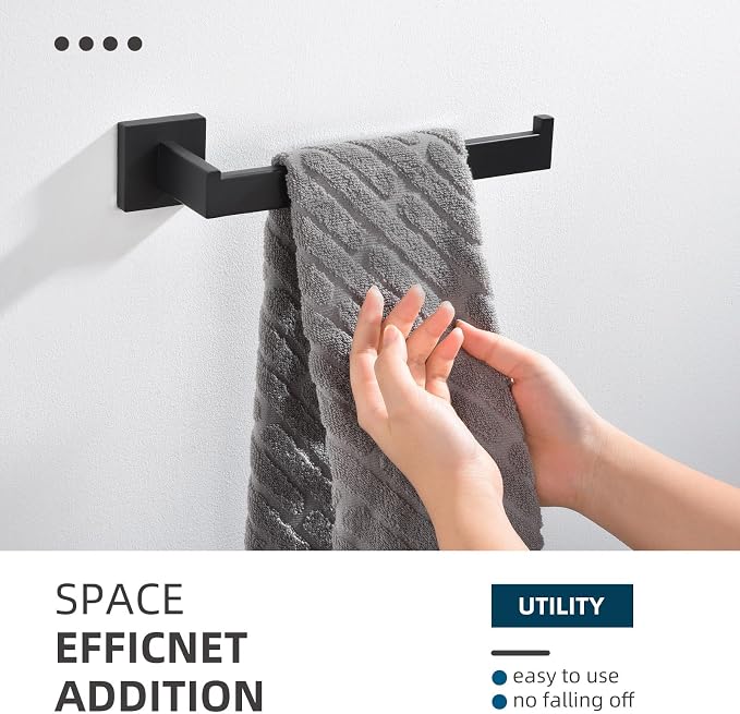 Angle Simple Bathroom Towel Holder Matte Black, 10.24-Inch Hand Towel Rack | Solid Rustproof SUS304 Stainless Steel, Easy Use Open Arm Design for Laundry Kitchen Shower Vanity Sink, Screws Mount