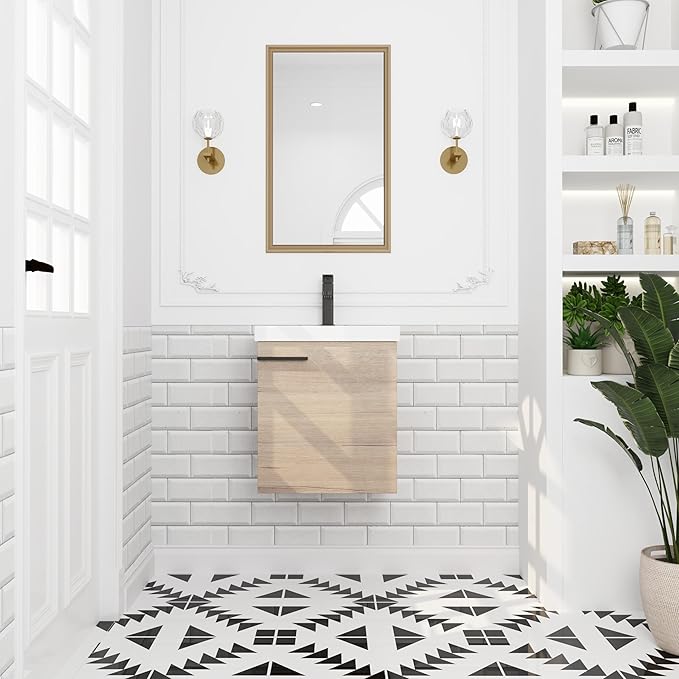18 Inch Wall Mount Bathroom Vanity, 18'' Floating Bathroom Vanity with Sink, Single Sink Cabinet Combo, Modern Storage Cabinet, with Soft Closing Door