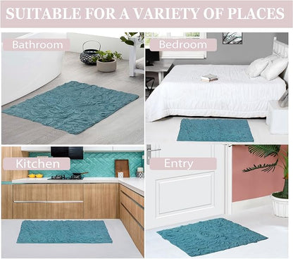 Home Weavers Bell Flower Collection 100% Cotton Tufted Bath Rugs, Extra Soft and Absorbent Bath Rugs, Non-Slip Bath Mats, Machine Washable, Bath Mats for Bathroom Floor, 24"x40" Rectangle, Blue