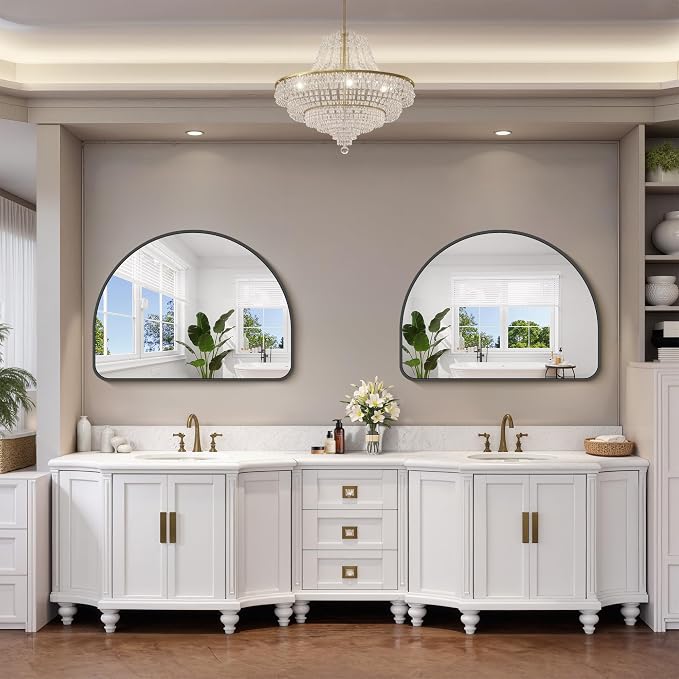 FORBATH Arched Bathroom Mirror 40x30 Inch, Black Bathroom Mirror Wall Mounted Modern Aluminum Alloy Frame Arch Mirror for Bedroom Living Room Entryway, Hanging or Leaning Against Wall