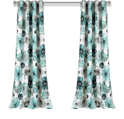 Lush Decor Leah Light Filtering Window Curtain Panels, Pair, 52" W x 84" L, Blue - Floral Drapes for Bedroom - Blue Curtains - Farmhouse Decor