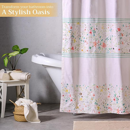 Maison d' Hermine Shower Curtain 100% Cotton One Panel 70"x72" Washable Fabric Shower Curtains for Bathroom, Easy Hanging with 12 Button Holes - Home Hotel Spa Easter Gifts (Colmar)